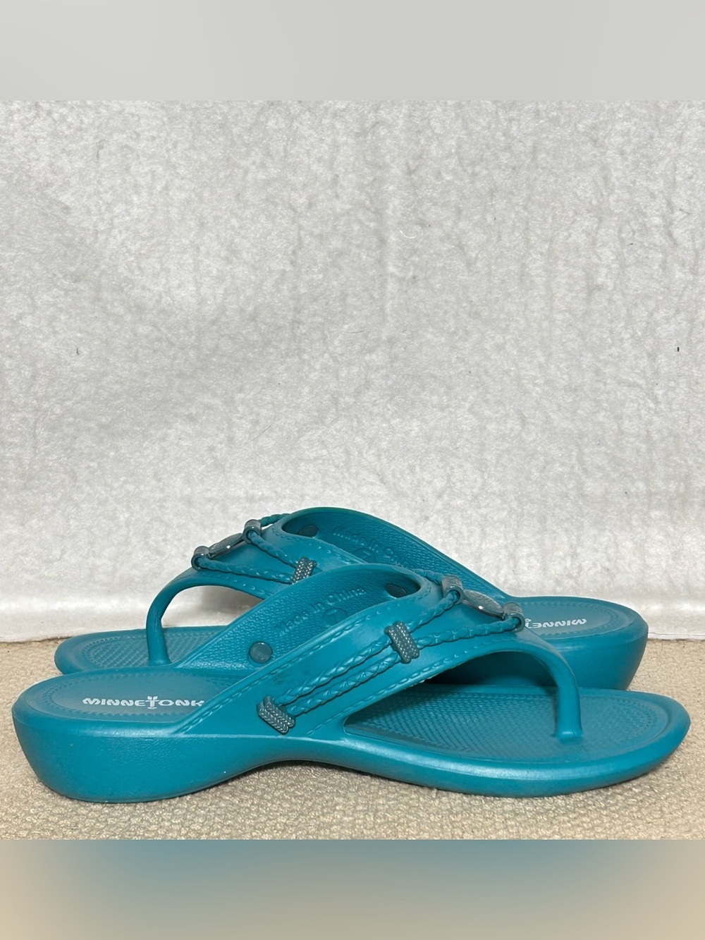 Minnetonka Womens Turquoise Silverthorne Prism Thong Slide Slip On Sandals SZ 7 - Picture 7 of 12